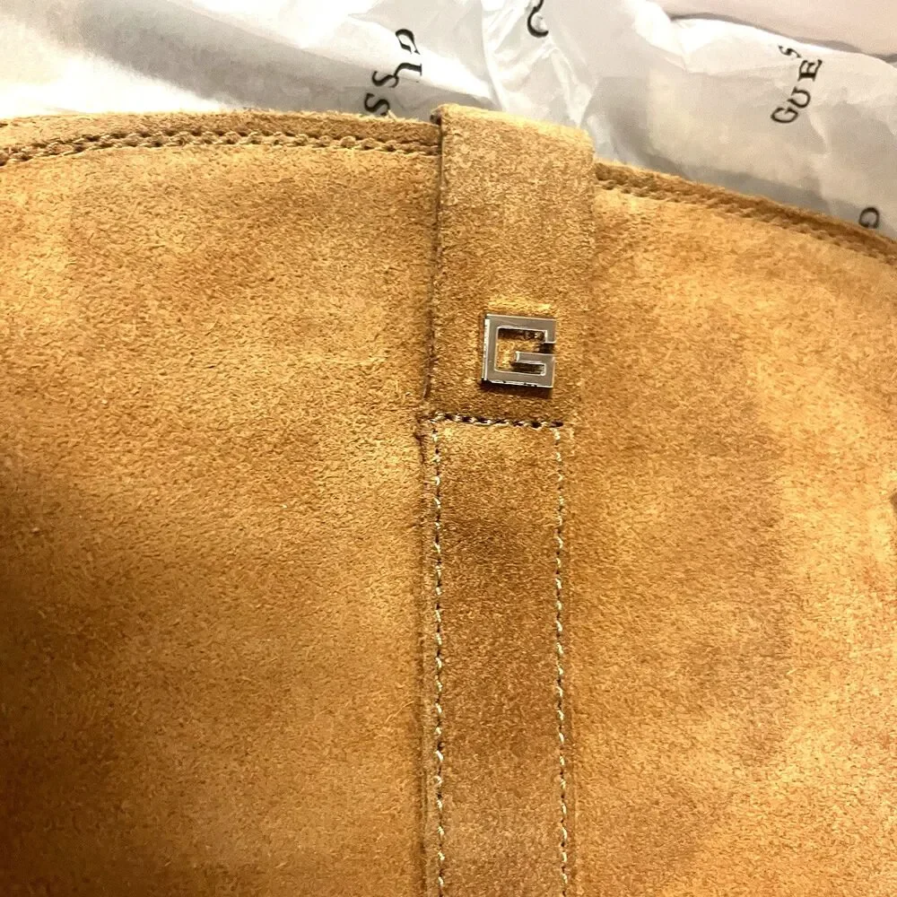 GUESS - Women's Sashan Knee High Boots, Size 10M - Medium Brown Suede 210
